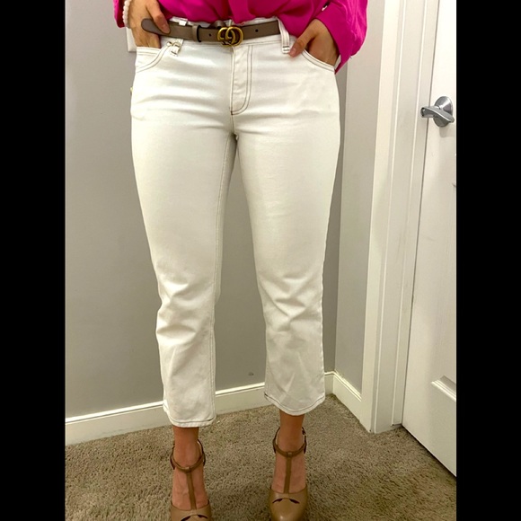 Gucci crop pants cream with tan stitch - Picture 2 of 10